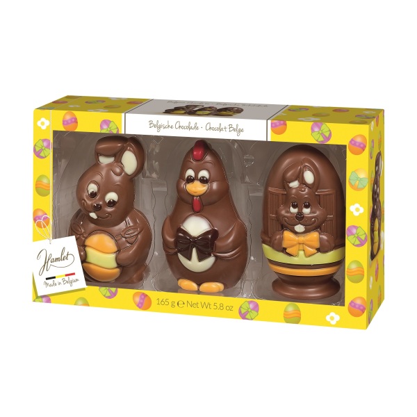 Belgische Chocolade, Paasfiguren, 3 stuks a 55gr.(165 gr.)